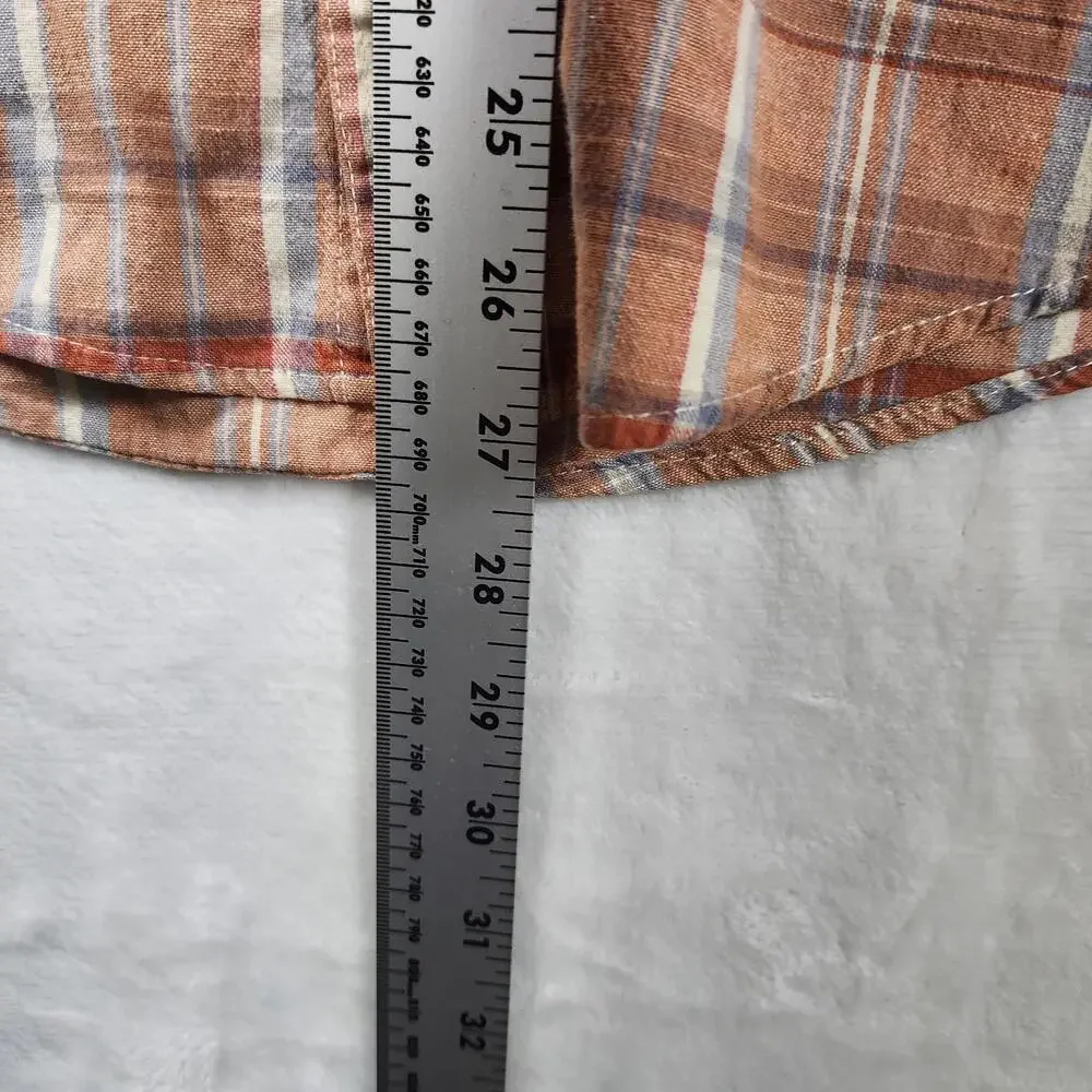 Vtg‎ Levi's M Brown Plaid Button Down Shirt Distressed Stains & Rips 22x29